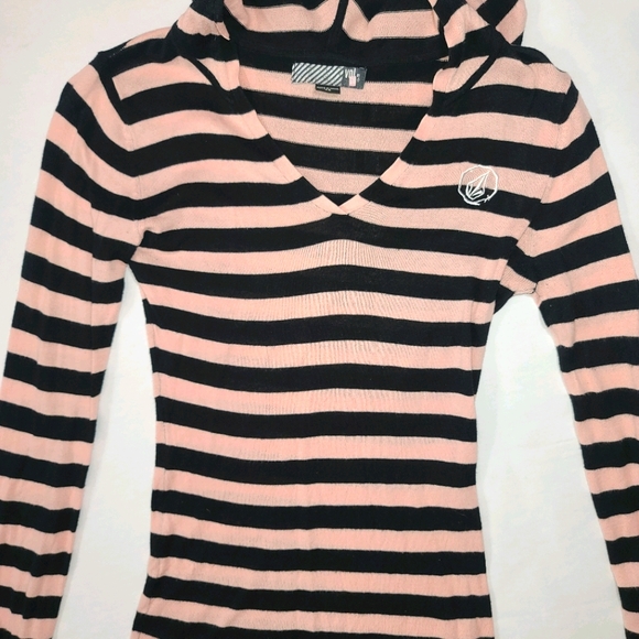 Volcom Pink and Black Stripe Long Sleeve Top - Picture 2 of 6